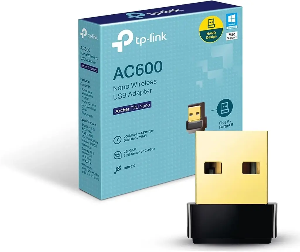 TP-Link Nano AC600 USB Wifi Adapter(Archer T2U Nano)- 2.4G/5G Dual Band Wireless Network Transceiver for PC Desktop, Travel Size, Supports Windows 11,10, 8.1, 8, 7, XP/Mac OS X 10.9-10.14 | USB Wireless Adapter, Travel Size Network Transceiver WiFi dongle, Support Windows (11,10, 8.1, 8, 7, XP/Mac OS X 10.9-10.14)