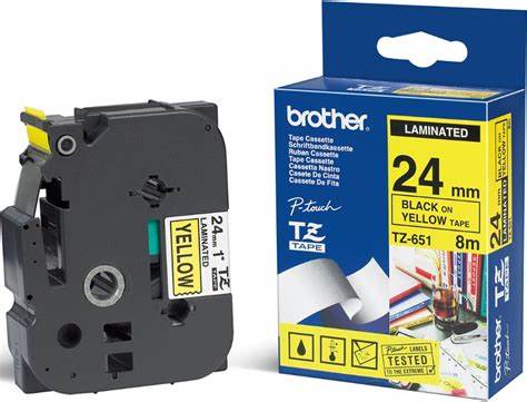 BROTHER  24mm Black on Yellow Laminated Tape